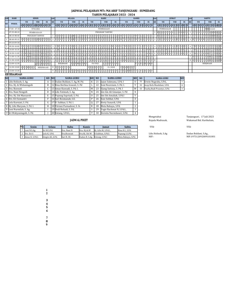 Jadwal Pelajaran Mts 2023-2024-2 | PDF