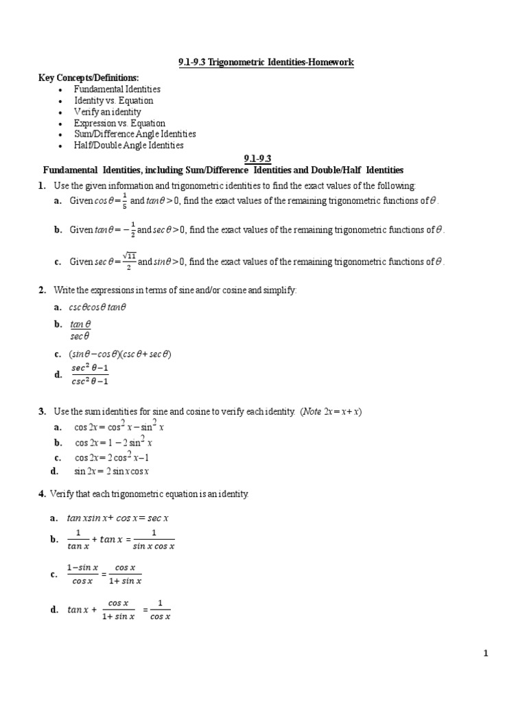 9.1-9.3 Definitions-Homework | PDF | Trigonometric Functions | Euclid