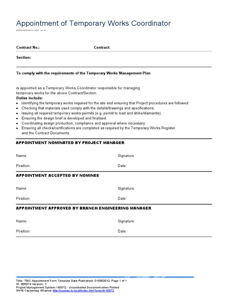 Temporary Works Coordinator Appointment | PDF