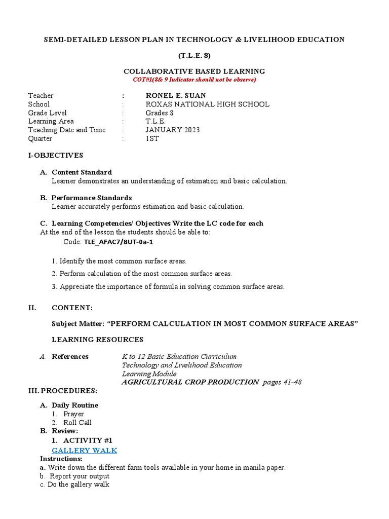4a's Lesson Plan For Demo #1 2022-2023 | PDF | Area | Rectangle