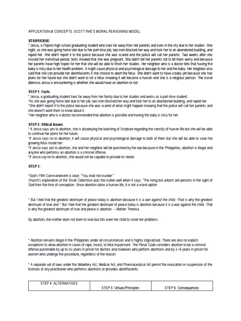 APPLICATION of CONCEPTS - SCOTT RAE'S MORAL REASONING MODEL | PDF ...