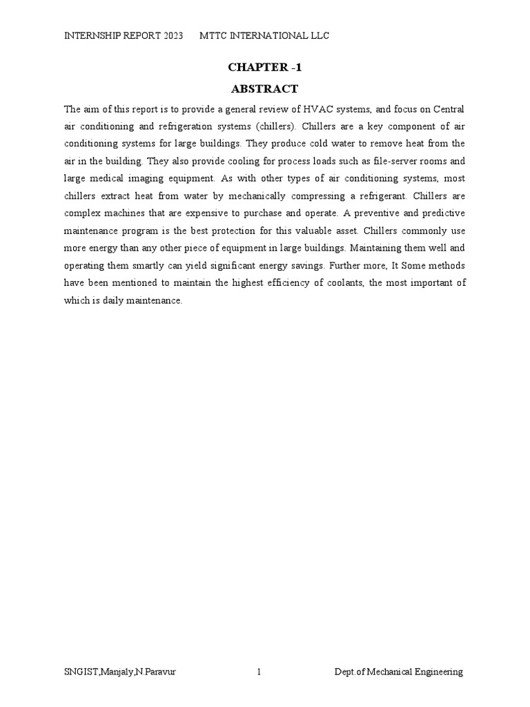 Internship Report Hvac PDF Air Conditioning Heat Exchanger