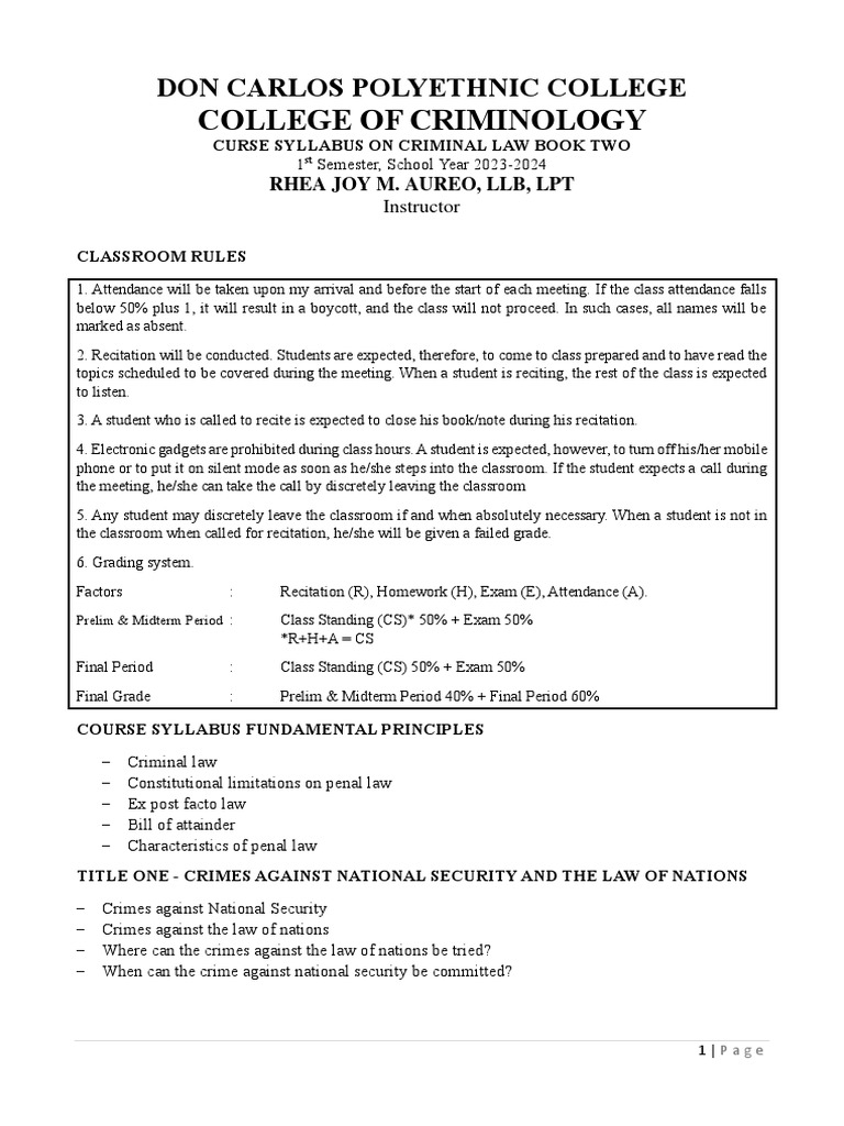 Course syllabus book ii article 114 133 pdf treason detention