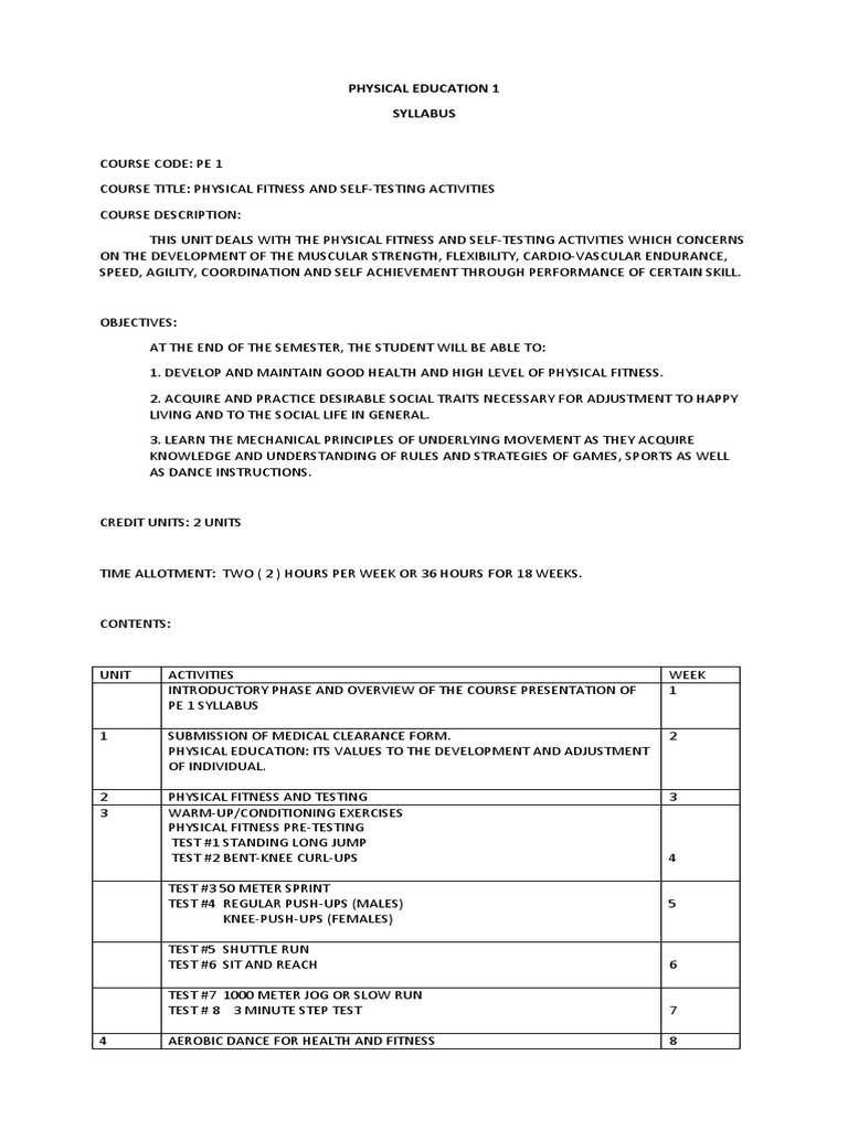 SYLLABUS PDF Physical Fitness Physical Exercise