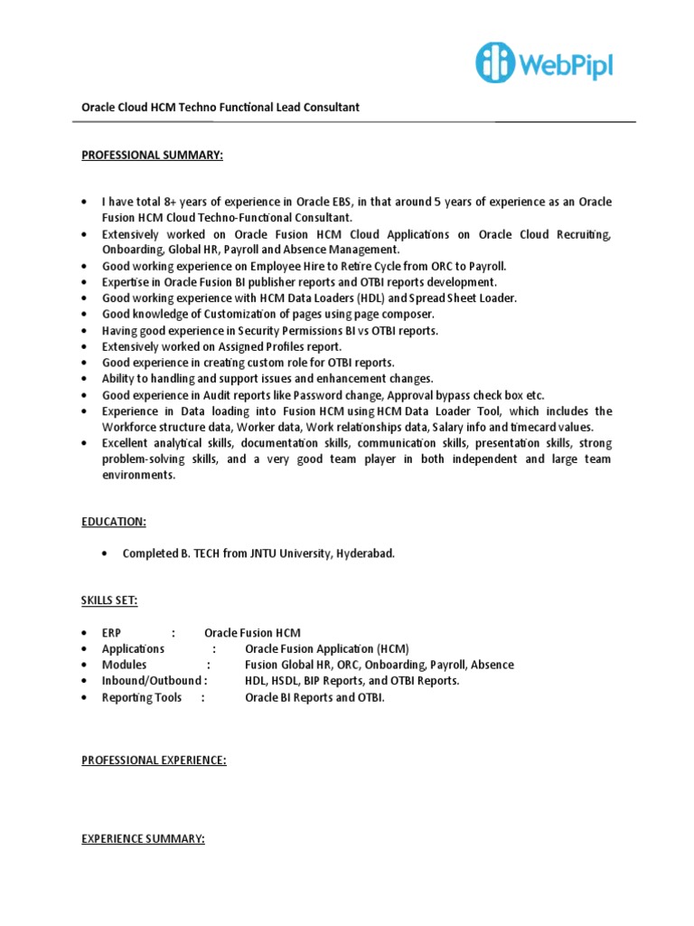 Oracle HCM Cloud Consultant Expertise | PDF