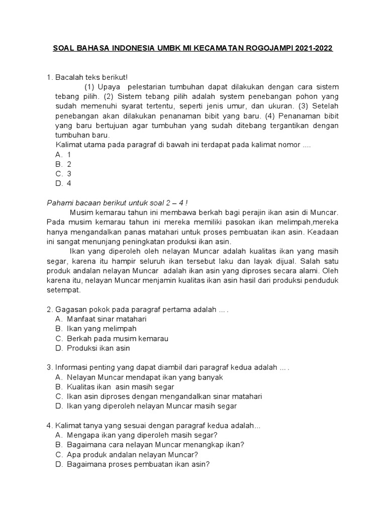 Soal Bahasa Indonesia 1 Pdf