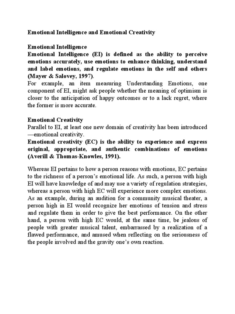 Emotional Intelligence and Emotional Creativity | PDF | Emotions ...
