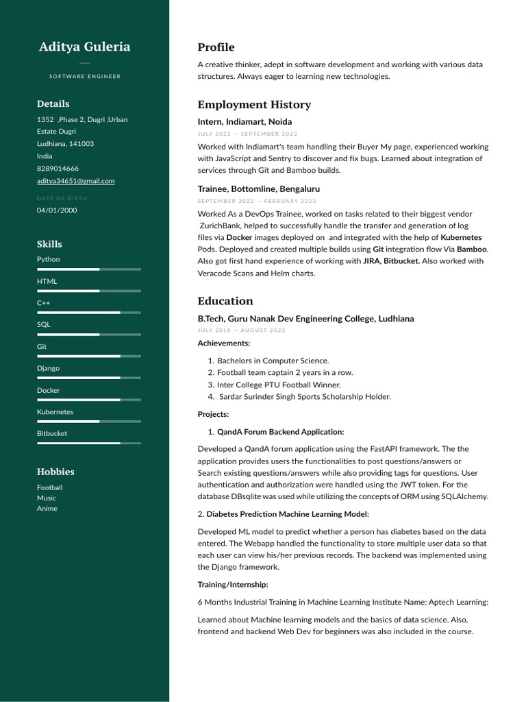Aditya Guleria - Software Engineer+ | PDF