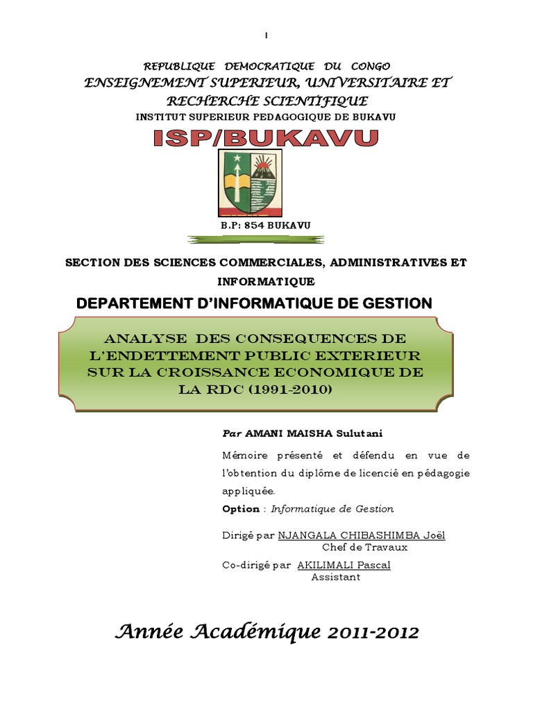 Impact de la Dette Publique en RDC | PDF | Dette publique | Dette ...
