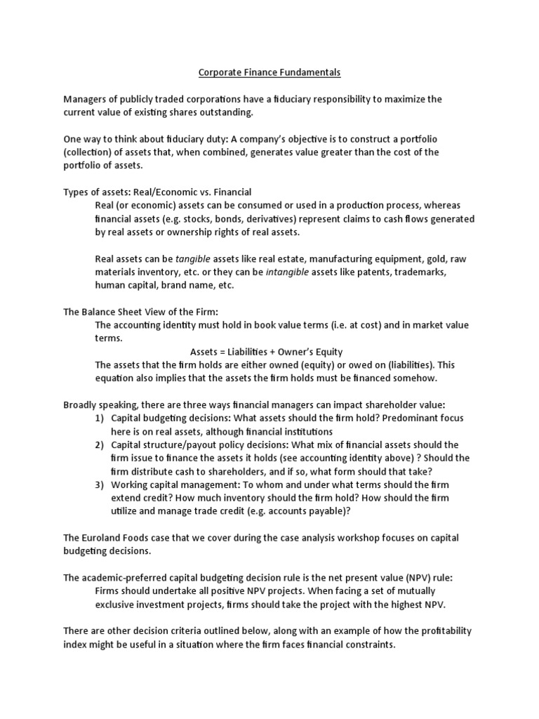 Corp Fin Fundamentals | PDF | Net Present Value | Internal Rate Of Return