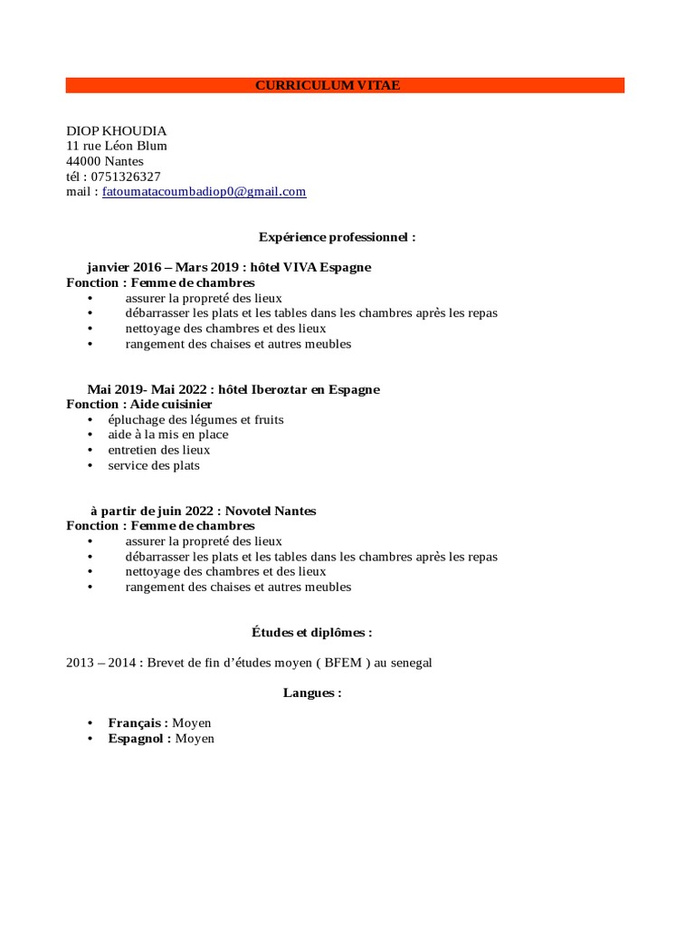 CV Khoudia Diop | PDF