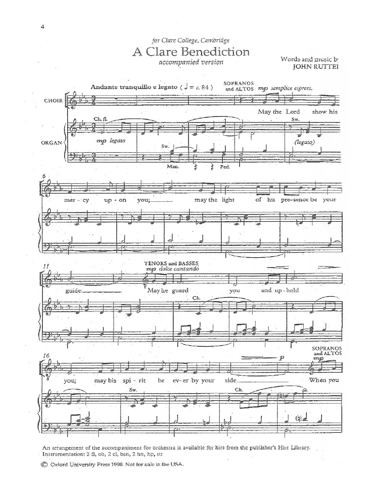 A Clare Benediction (John Rutter) PDF