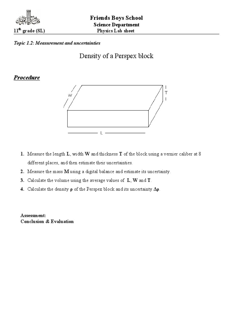 Density of A Perspex Block PDF