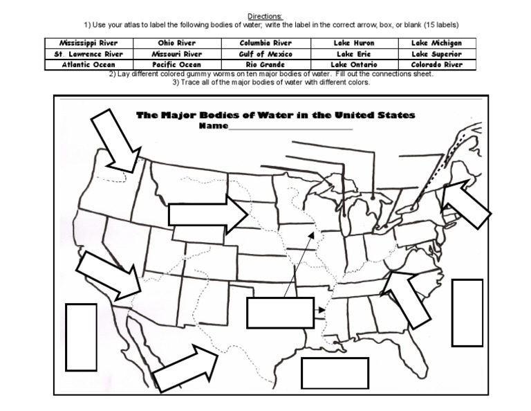 USI: Geography US Major Bodies of Water Blank Map