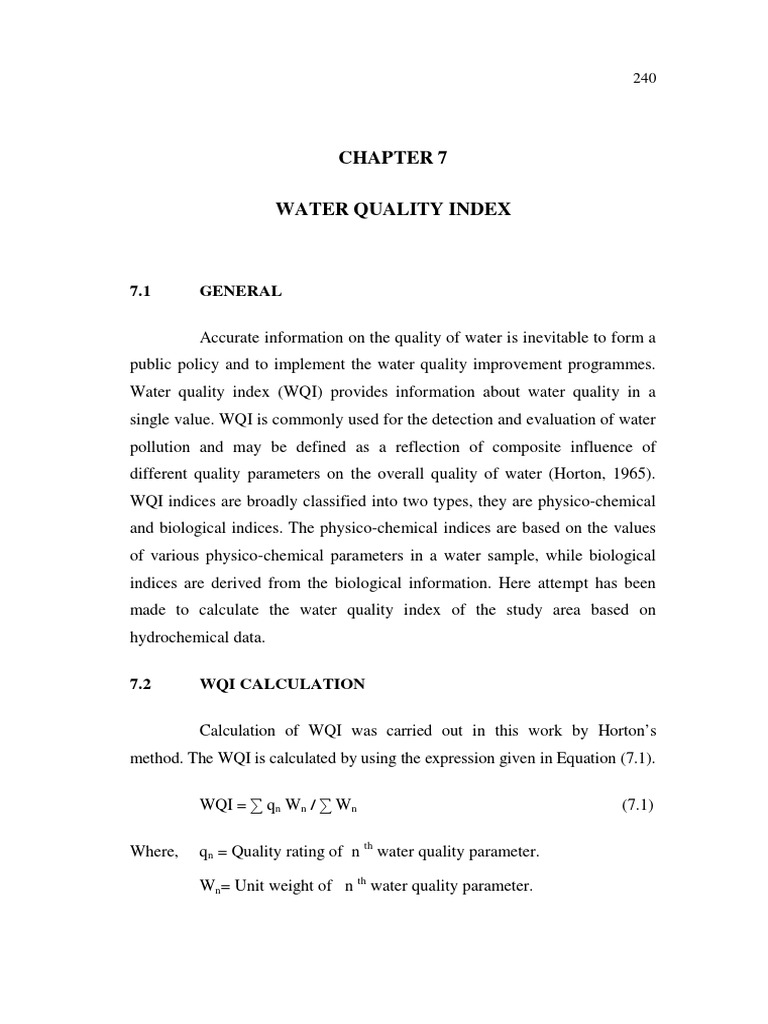 Water Quality Index Book Chapter PDF Water Quality Water