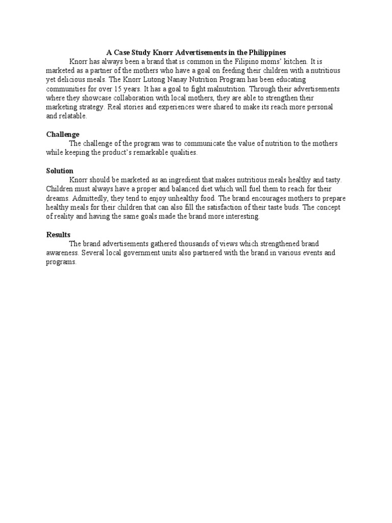 A Case Study Knorr Advertisements In The Philippines Pdf