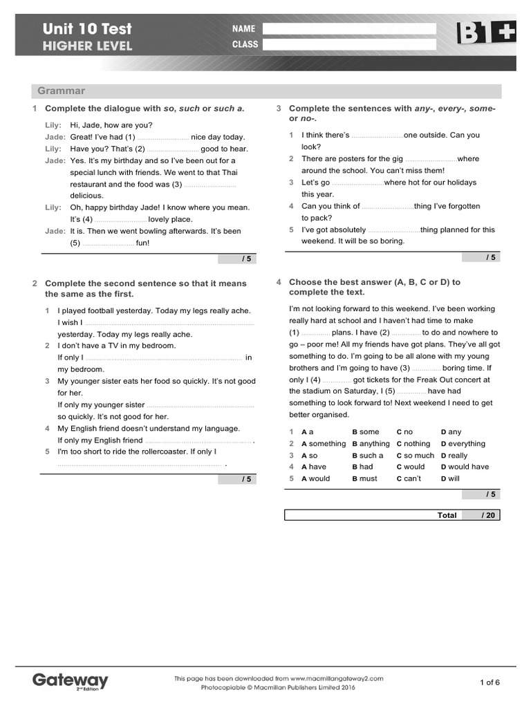 B1PLUS UNIT 10 Test Higher | PDF | Retail | Retailing