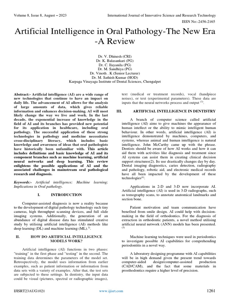 AI Applications in Oral Pathology Review | PDF | Artificial ...