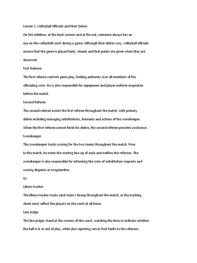 Volleyball Officials and Their Duties PDF
