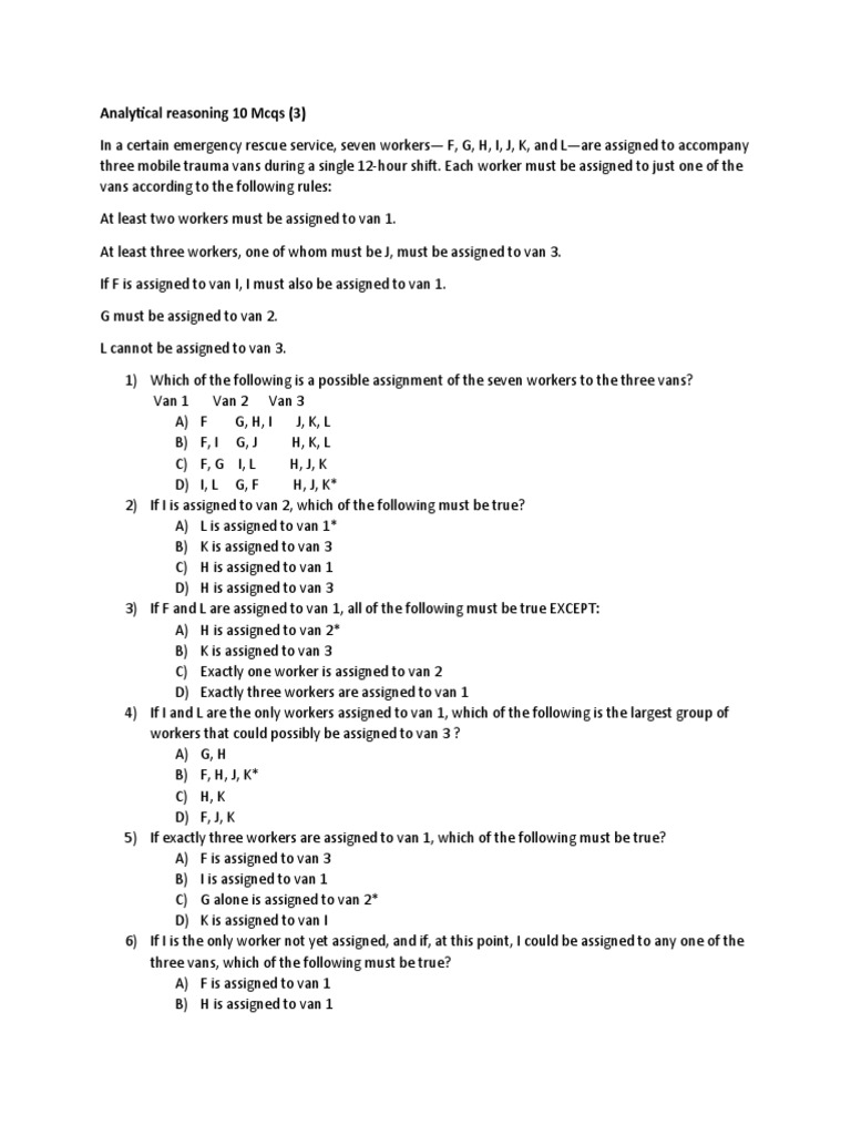 Analytical reasoning 10 mcqs pdf
