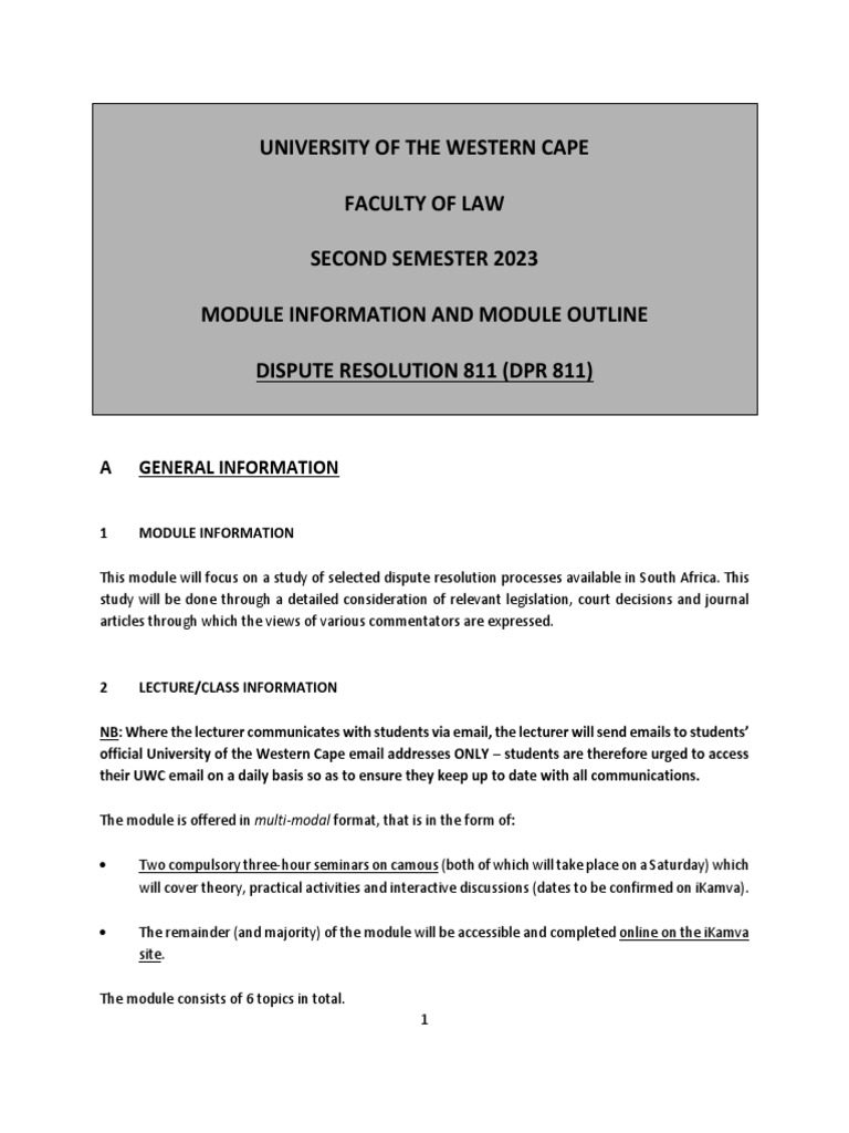UWC Dispute Resolution Module Overview | PDF
