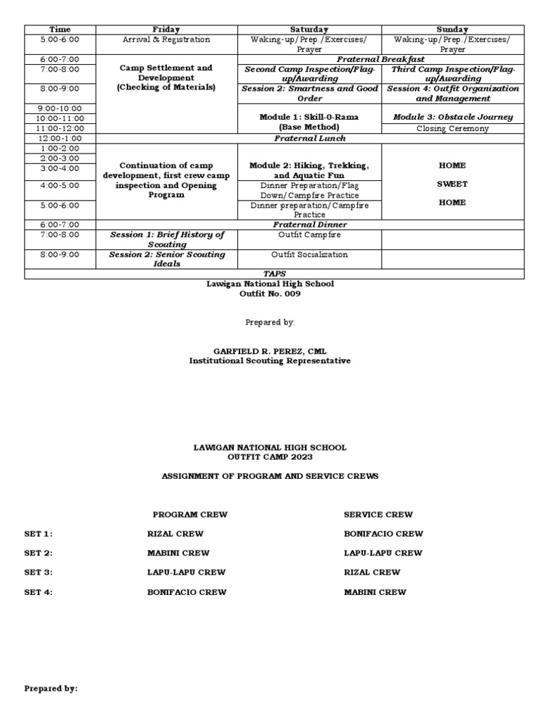 Scout Camp Schedule & Guidelines | PDF