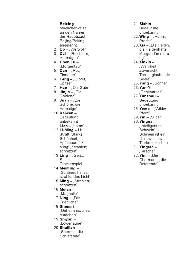 Chinesische Namen Und Ihre Bedeutung | PDF, image size:768x1024