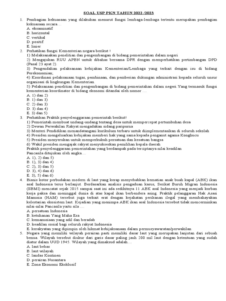 Soal usp pkn dan sos thn 2023 pdf