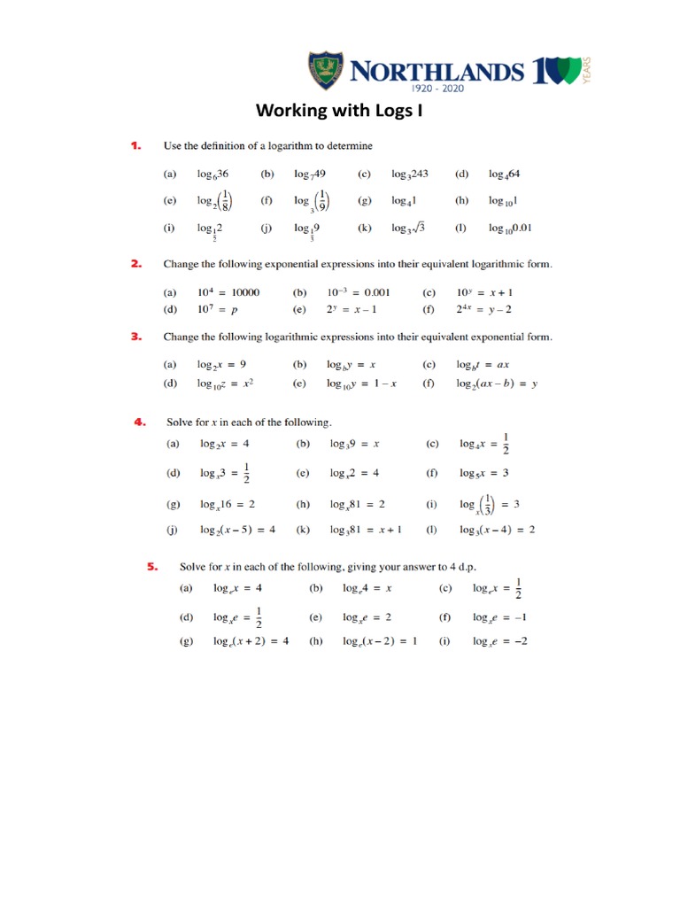 Guide 1 Logarithms PDF