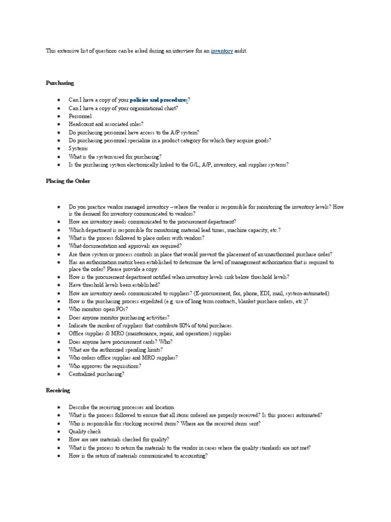 This Extensive List of Questions Can Be Asked During An Interview For An PDF Inventory