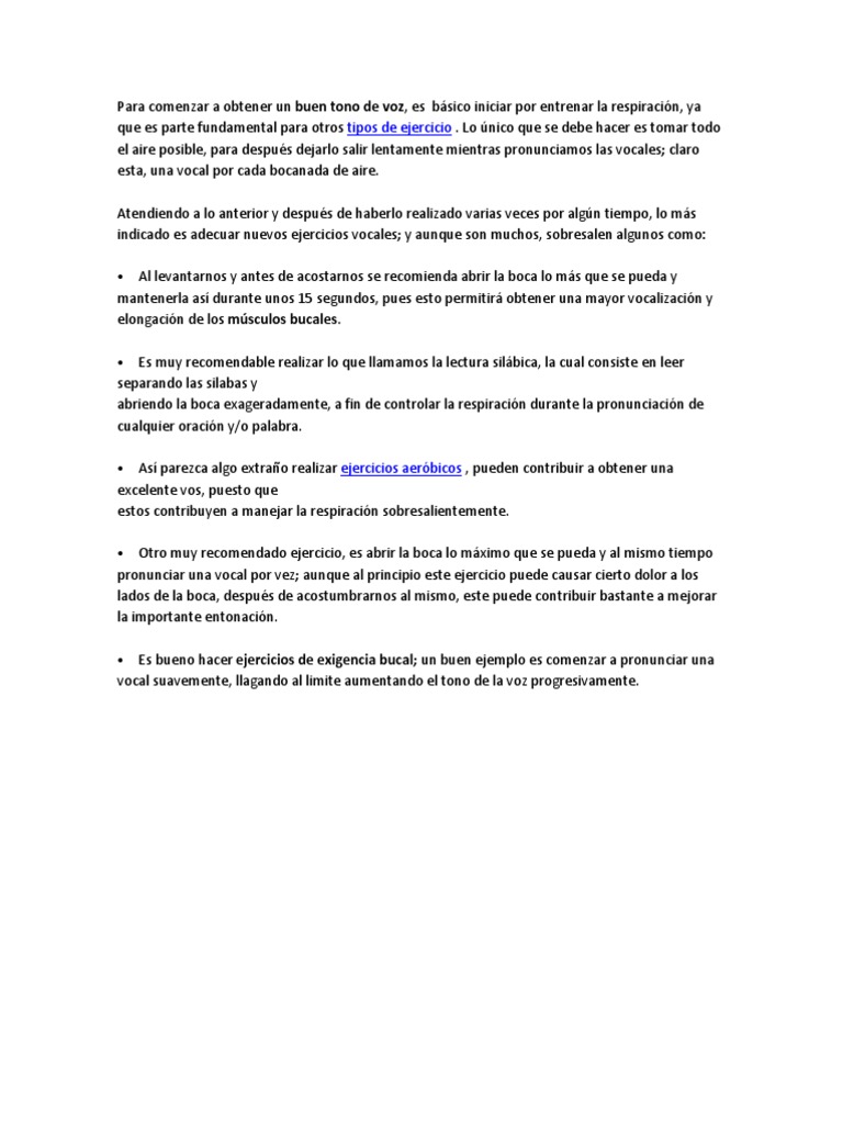 Mejora tu tono de voz con ejercicios | PDF | Vocal | Respiración