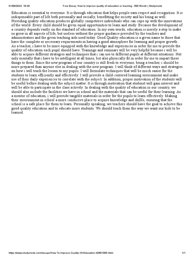 Free essay how to improve quality of education or learning 590