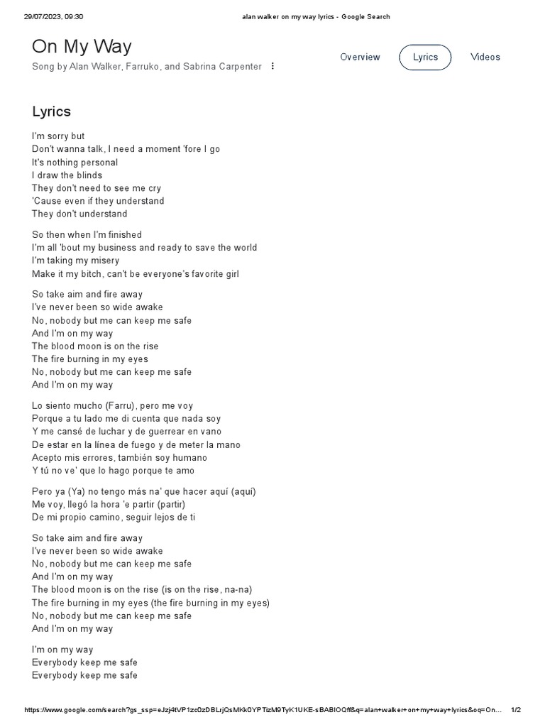 Alan walker on my way lyrics pdf