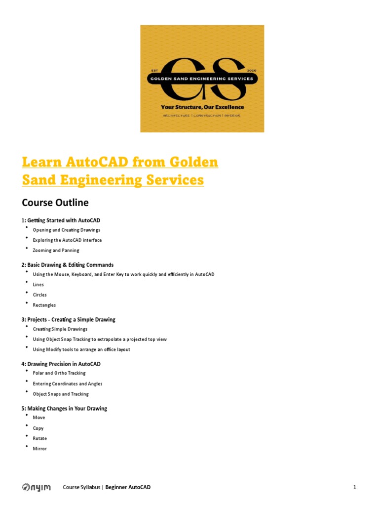 Autocad Learning Course Syllabus