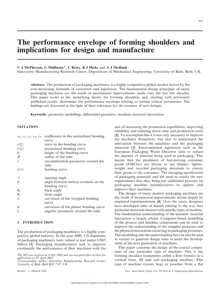 Forming Shoulders in Packaging Machines | PDF | Curvature | Angle