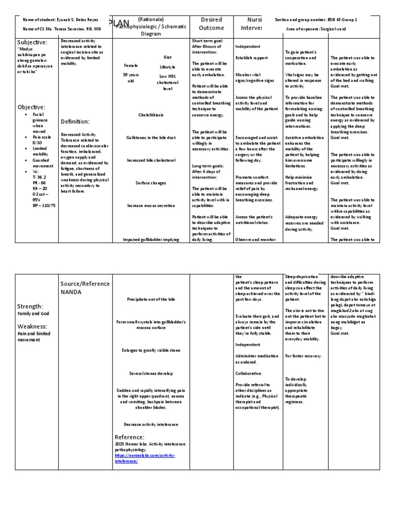 Nursing Care Plan for Activity Intolerance | PDF | Health Care | Causes ...
