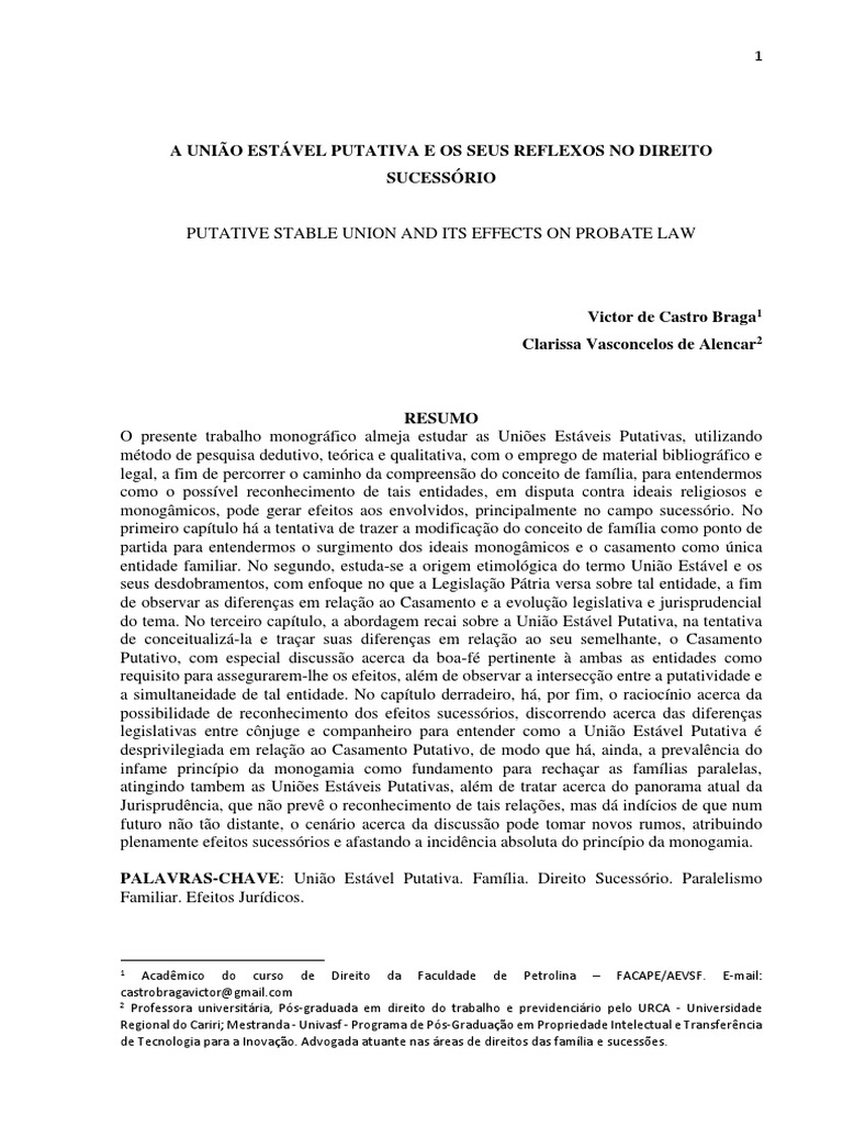 TCC - União Estavel Putativa e Os Reflexos No Direito Sucessório | PDF ...