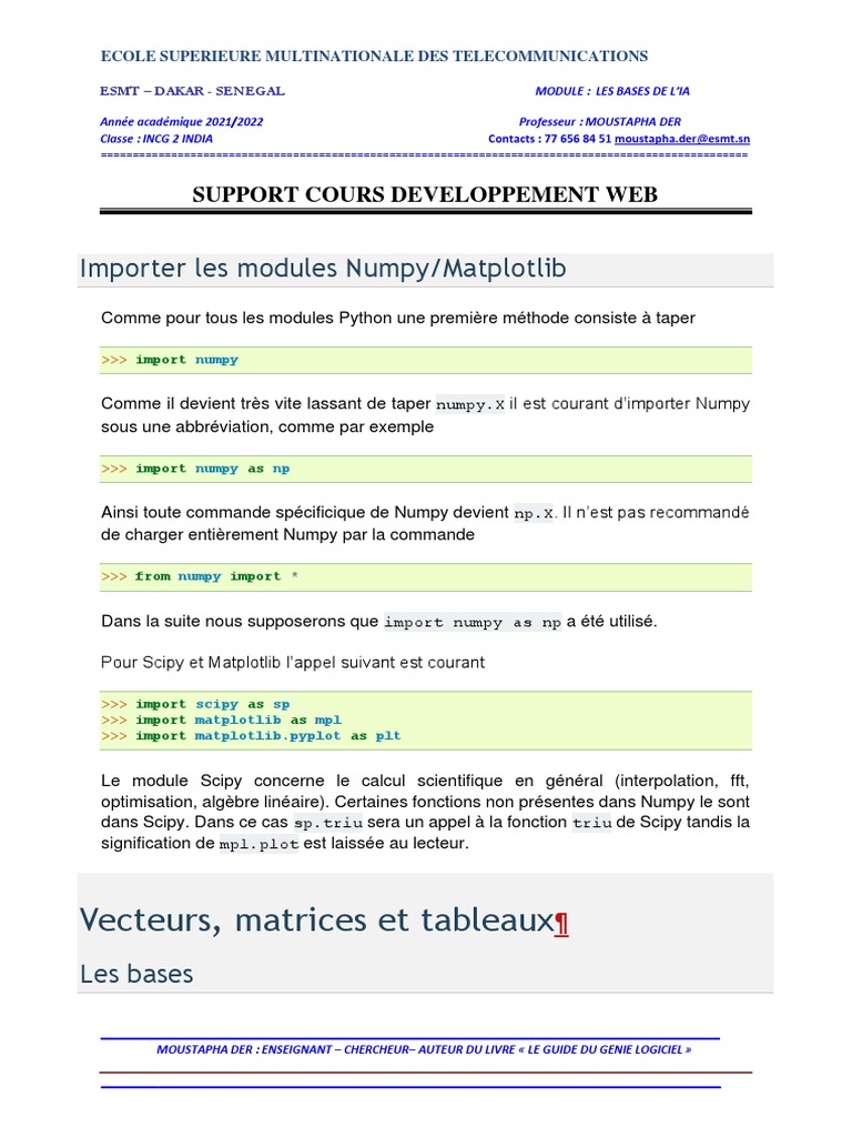 Introduction à Numpy en Python | PDF | Matrice (Mathématiques ...