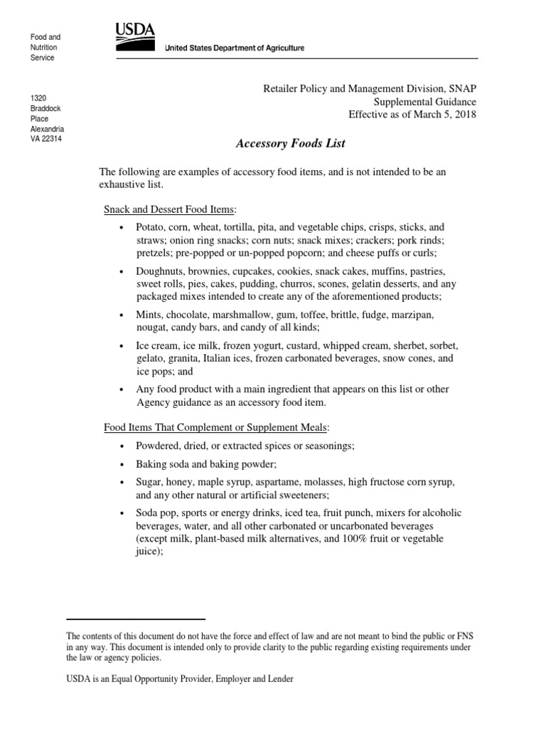 Accessory Foods List PDF