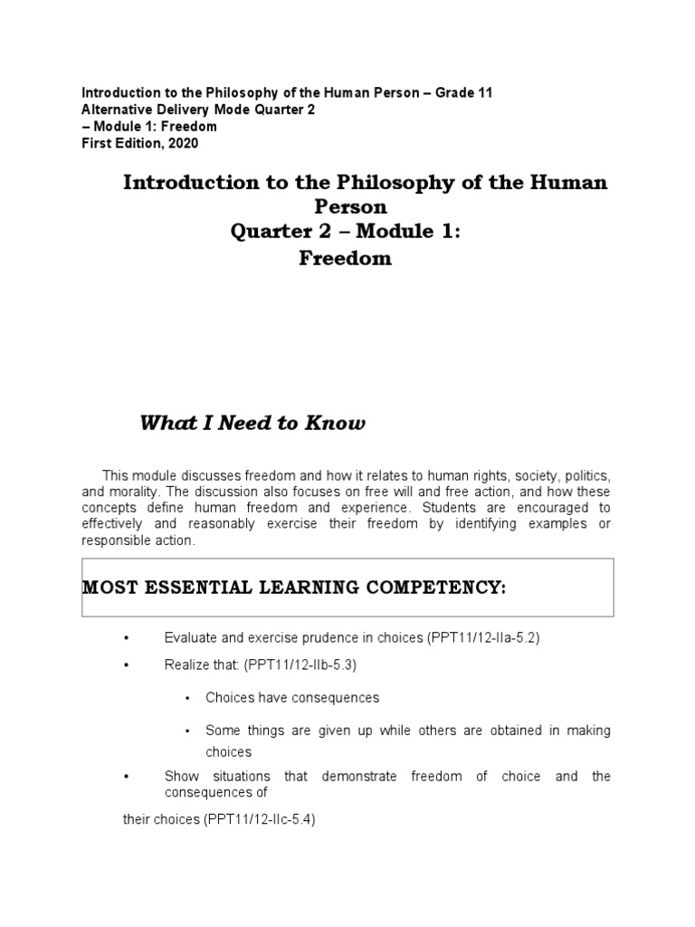 Q4 Module Pdf Free Will Knowledge