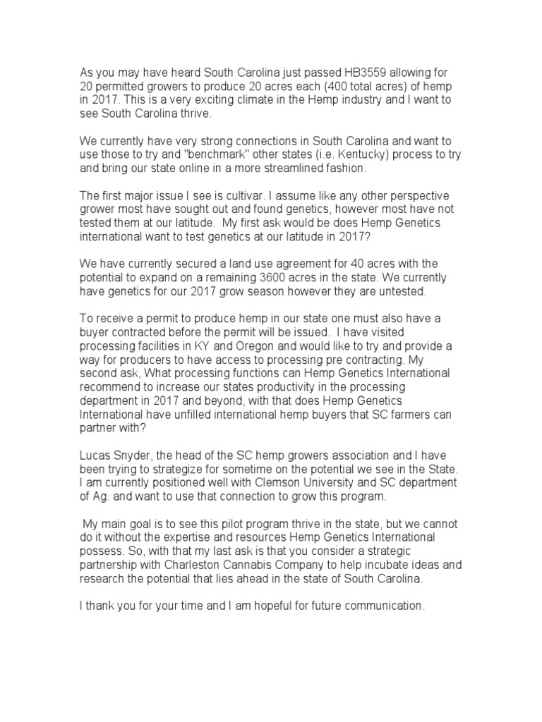 As You May Have Heard South Carolina Just Passed HB3559 Allowing For 20 Permitted Growers To