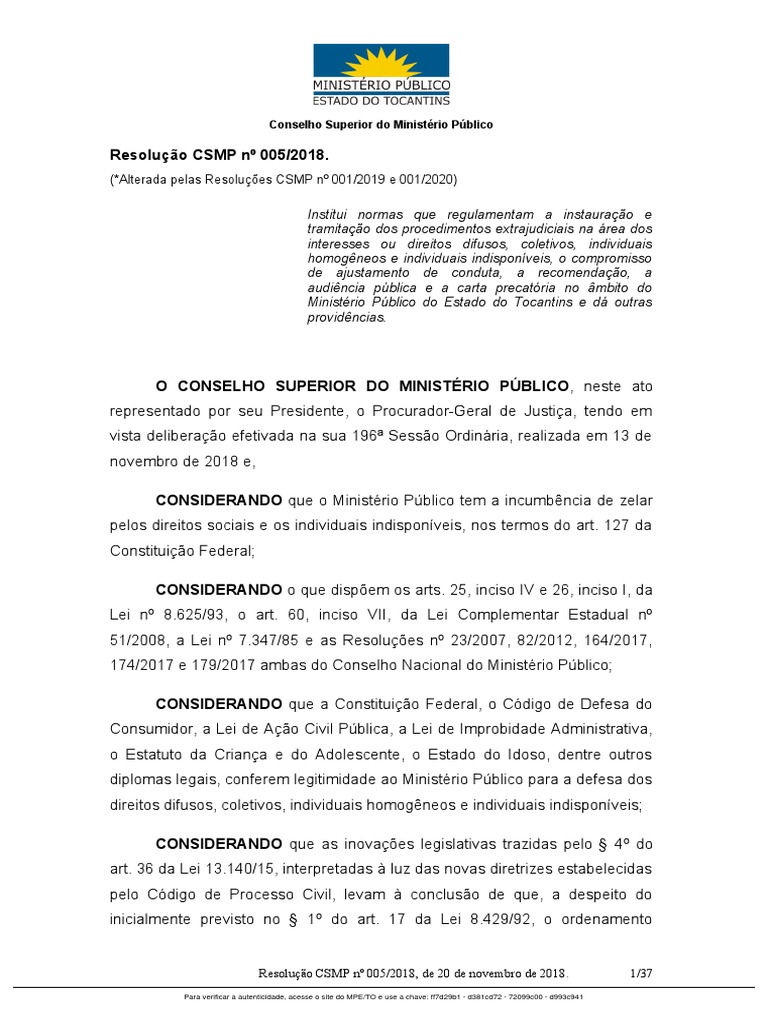 Resolução CSMP Nº 005.2018 | PDF