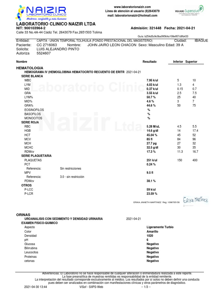 Resultados de Hematología y Análisis Clínico | PDF | Lipoproteína de ...