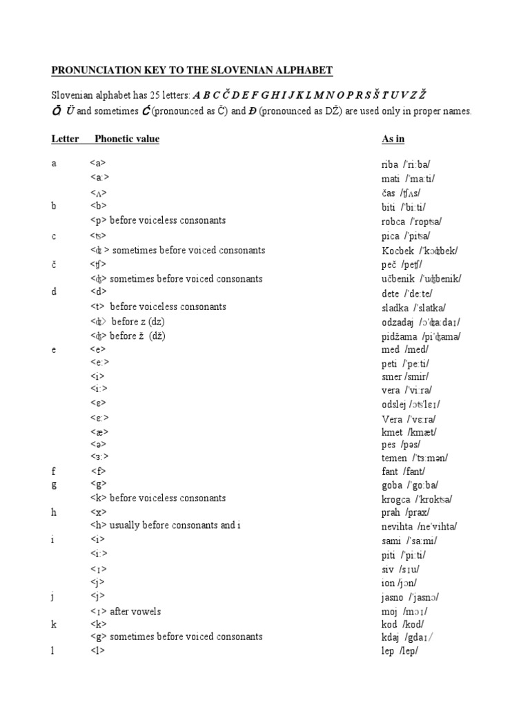 Slovenian Alphabet | PDF | Consonant | Vowel