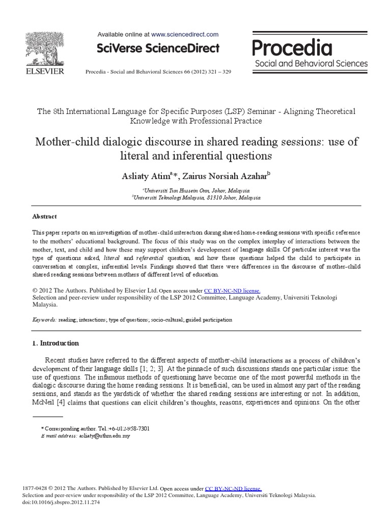 2022 mother child dialogic discourse in shared reading pdf question