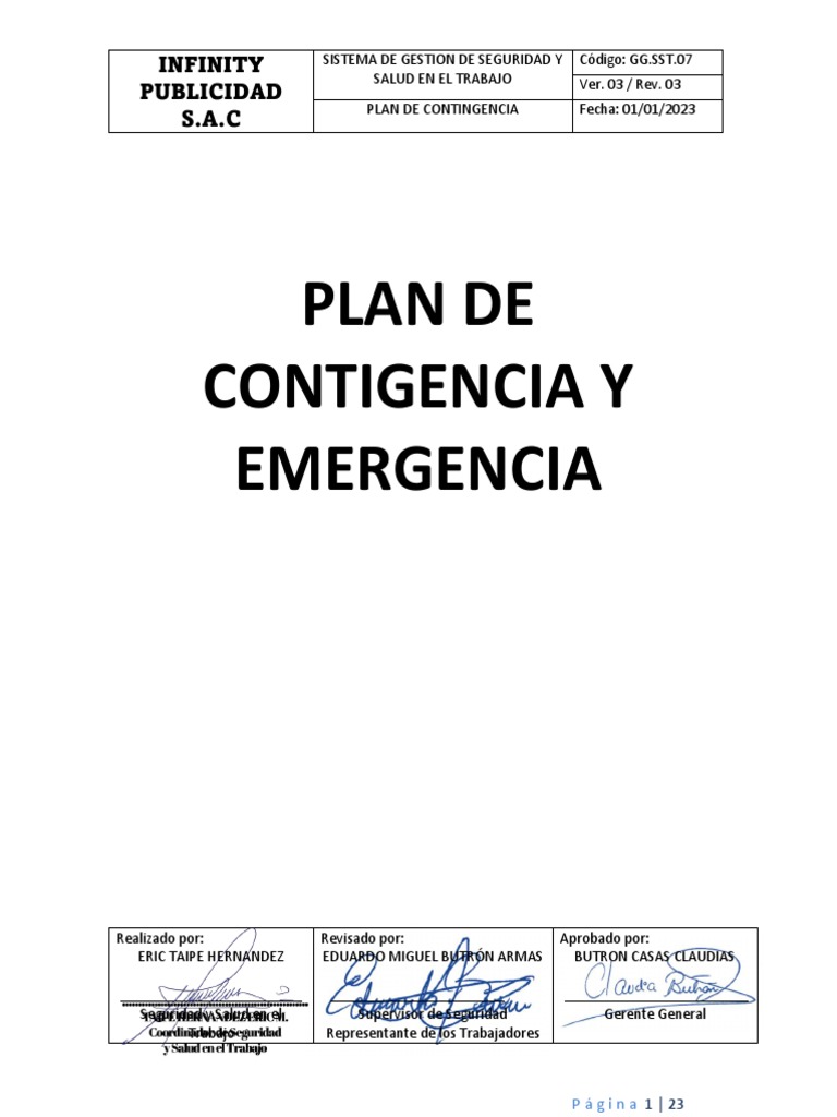 Plan de Contingencia para Emergencias SST | PDF | Emergencia | Primeros ...