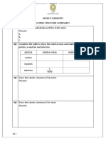 GRADE 8 CHEMISTRY Atomic Structure Worksheet