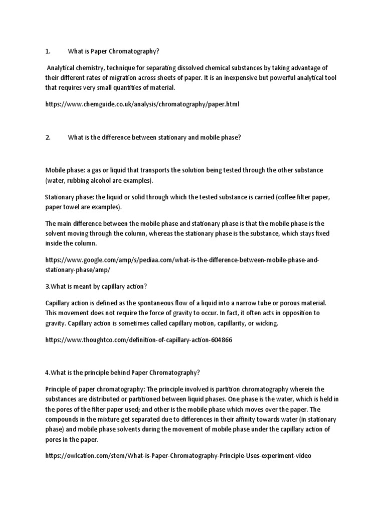 Paper Chromatography PDF Chromatography Elution
