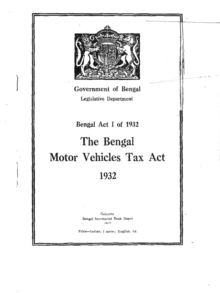 The Bengal Motor Vehicles Tax Act 1932 PDF