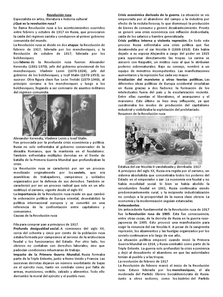 Causas y etapas de la Revolución rusa | PDF | Vladimir Lenin | Bolcheviques